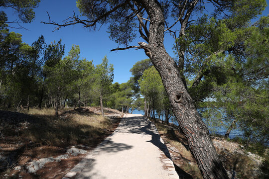 St. Anthony Canal, Sibenik, Croatia. The road along the coast of the canal