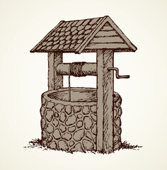 Ancient well. Vector drawing