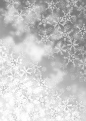 雪の結晶が散りばめられた銀色の背景