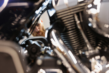 Motorcycle engine inside view. Repair and maintenance of motor vehicles