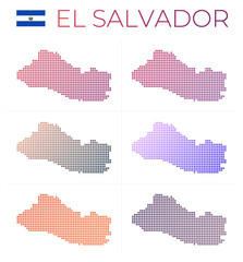 Republic of El Salvador dotted map set. Map of Republic of El Salvador in dotted style. Borders of the country filled with beautiful smooth gradient circles. Modern vector illustration.