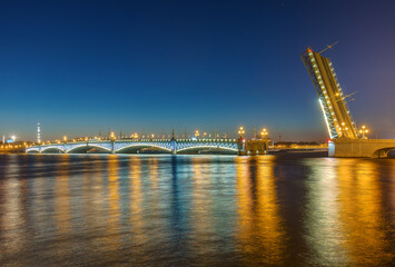 Fototapeta na wymiar Neva river and open Troitsky Bridge - Saint-Petersburg Russia