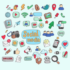 colorful social media icon set illustration vector isolated on pale blue background