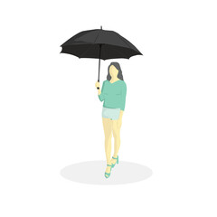 umbrella girl illustration, women with  black umbrella  on white background 