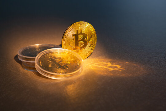 Cryptocurrency bitcoin the future coin. Bitcoin BTC Cryptocurrency Coins. Stock Market Concept. Cryptocurrency created, distributed, traded, and stored in decentralized ledgersystem known blockchain.