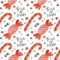 Halloween seamless pattern with red sweets. Digital scrapbooking paper on white background.