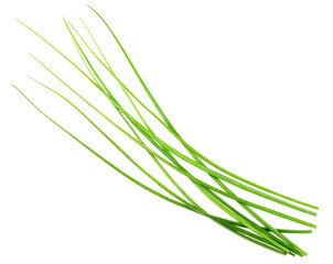 fresh chives isolated on white background, top view