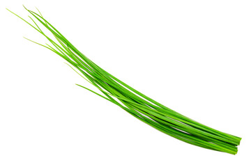 fresh chives isolated on white background, top view