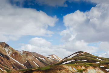 Colorful mountains on Landmannalaugar hiking trail. Magnificent Iceland