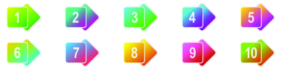 Number bullet points 1 to 10. Colorful markers set. Vector illustration. Geometric bullet points.