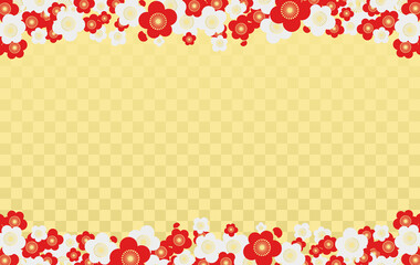 市松模様に源平咲きな梅模様の飾り枠（並行）
