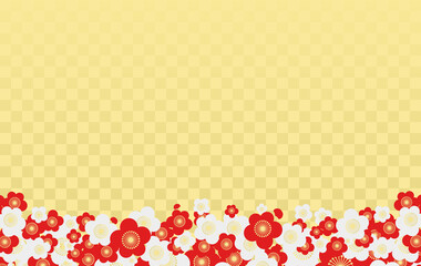 市松模様に源平咲きな梅模様の飾り枠（片側）
