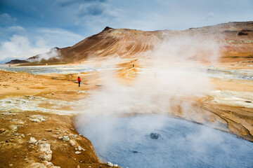 Landscape view of geothermal smoking field, Iceland