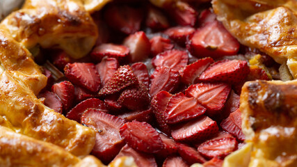 Close-up of strawberry pie filling, close-up. Summer recipe