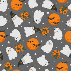 Halloween seamless pattern with ghosts