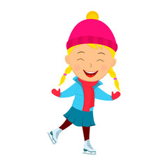 cute cartoon girl skating in winter