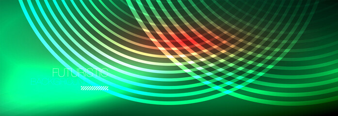 Fototapeta premium Dark abstract background with glowing neon circles. Trendy layout template for business or technology presentation, internet poster or web brochure cover, wallpaper