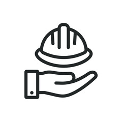Safety helmet on hand icon design isolated on white background. Vector illustration