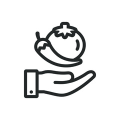 Tomato and chili on hand. Sauce or ketchup icon design isolated on white background. Vector illustration