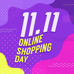 11.11 Online shopping day poster or flyer design. Global shopping day online sale banner.