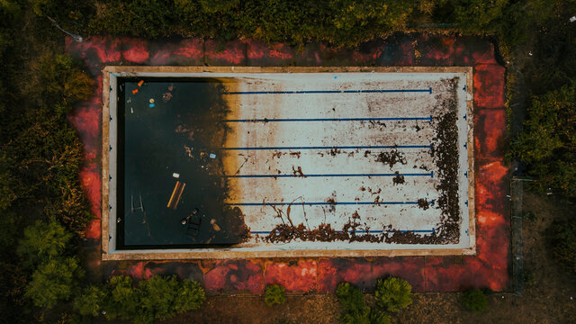 Aerial view of abandoned swimming pool