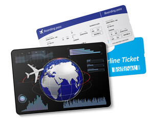 Flight tickets and digital tablet