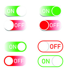 On and Off toggle switch buttons. Switch gradient icon. Flat UX UI design vector element set for website or mobile app. Web colored toggle template
