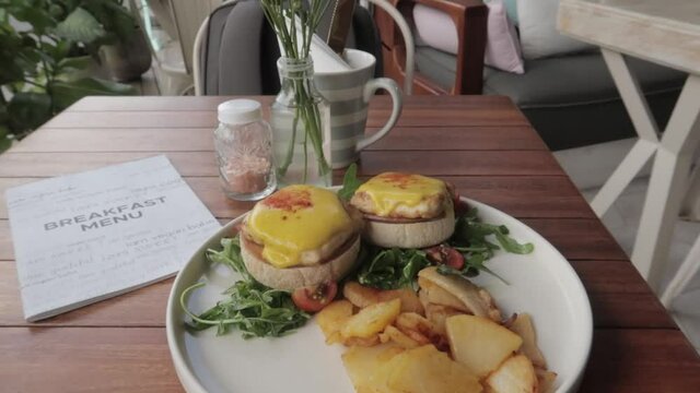 Healthy Vegan Plant Based Tofu Benedict Breakfast with Hollandaise Sauce