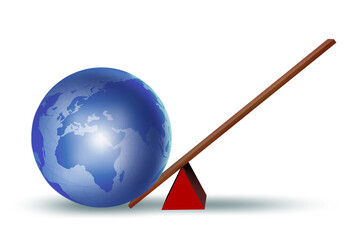 Earth being lifted with lever - 3d rendering