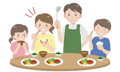 家族においしい手料理をふるまうお父さん