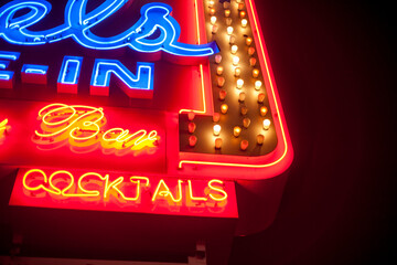 Neon bar sign glowing at night