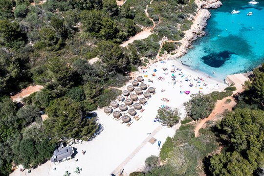 Spain, Balearic Islands, Mallorca, Aerial view of Cala Sa Nau beach in summer