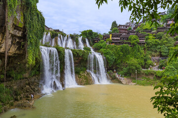 Fototapeta premium Furong ancient village and waterfall - Hunan China