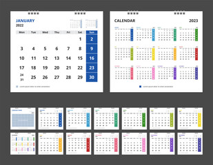 2022 calendar. Set desk calendar for template corporate design. Week start on Monday.