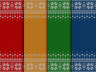 Knitted sweater backgrounds with copyspace. Vector Christmas pattern set.