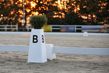 Dressage arena, close-up of the compass point B in landscape format with space for text on the...