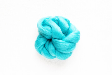 Woolen yarn blue on white background