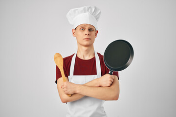 chef in uniform kitchenware professional cooking