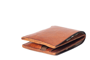 Genuine leather money wallet isolate with clipping path, handmade men wallet.