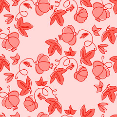 Seamless pattern with pumpkins on pink background in Jacobean Floral style. Hand drawn vector illustration. Healthy vegetables concept, autumn concept, Thanksgiving Day concept