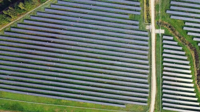 Aerial View Of Solar Panels Field, Solar Powered Electricity In Utby, Gothenburg, Sweden - drone shot