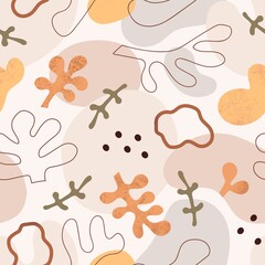 Abstract seamless pattern with organic shapes. Endless repeating texture with modern print. Repeatable background design in doodle style. Printable flat vector illustration for wrapping and decoration
