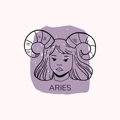 Obraz premium Zodiac sign Aries with girl. Trendy vector illustration.
