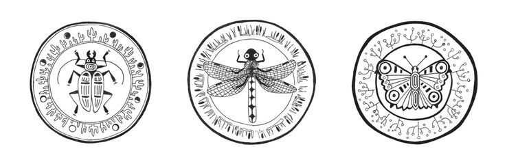 Pen drawing ornaments with insects