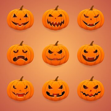 Set of Halloween scary pumpkins.  Vector illustration.