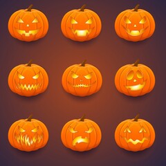 Set of Halloween scary pumpkins.  Vector illustration.