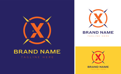 Creative Logo using letters X, O for brand business using colors Orange, Blue and Yellow with logo variations of branding designs