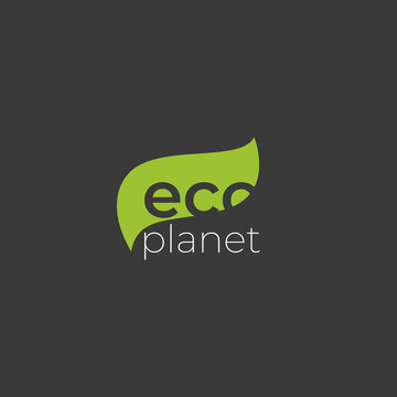 ECO planet logo with green leaves. Natural, eco. Natural badge for green company.