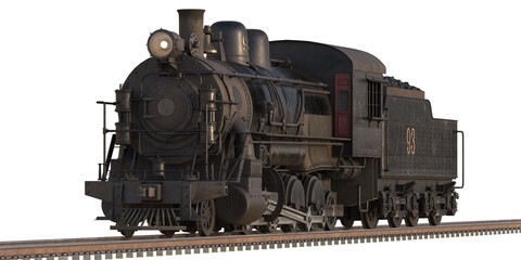 Fototapeta na wymiar 3D rendering of a brand-less generic old steam train