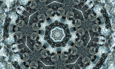 Sixth Sense. Psychic medium kaleidoscope. Abstract background with kaleidoscopic forms, trance and meditation concept. Acrylic bright paints forming round mandala pattern with a variety of shapes